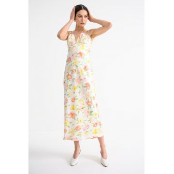 Rochie midi satinara cu bretele elastice