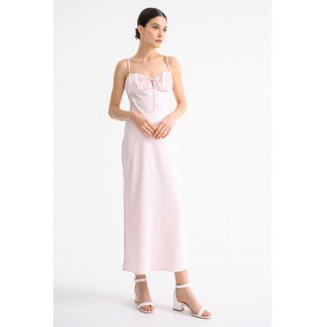 Rochie midi satinara cu bretele elastice