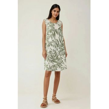 Rochie mini  croiala in A - imprimeu floral - verde - textil