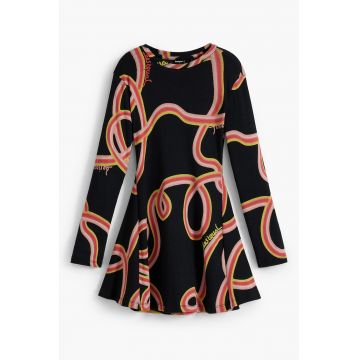 Rochie mini cu imprimeu si maneci lungi