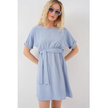 Rochie mini dama  cu cordon - poliester/elastan - albastru