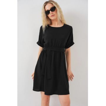 Rochie mini dama  cu cordon - poliester/elastan - negru