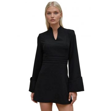 Rochie mini -  decolteu in V - maneci lungi - textil