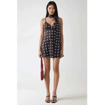 Rochie mini  Emily Polka - decolteu in V - negru - satin Rochie mini  Emily Polka - decolteu in V - negru - satin