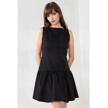 Rochie mini  fara maneci - in A - cu nasturi - negru - textil