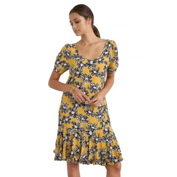 Rochie mini -  Floral - Galben - Viscoza