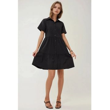 Rochie mini -  guler camasa - nasturi - negru - in