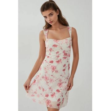 Rochie mini -  imprimeu - guler cu inima - multicolor - tul