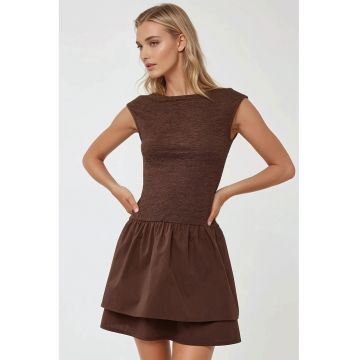 Rochie mini -  texturata - maro - jerseu Rochie mini -  texturata - maro - jerseu