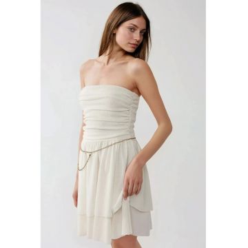 Rochie mini -  texturata - volane - bej - jerseu
