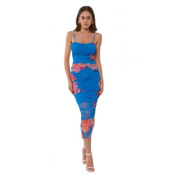 Rochie bodycon cu fronseuri si imprimeu floral
