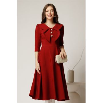 Rochie bordo clos de ocazie cu guler maxi si nasturi perluta