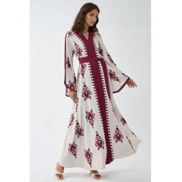 Rochie  cu guler rotund - detalii arcuite - textil Rochie  cu guler rotund - detalii arcuite - textil