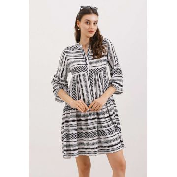 Rochie dama -  model etnic - textil - alb/negru -