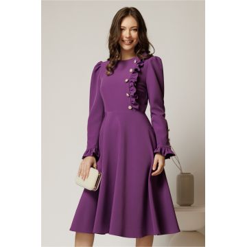 Rochie DY Fashion midi mov cu nasturi si volanase la bust Rochie DY Fashion midi mov cu nasturi si volanase la bust