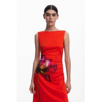 Rochie fara maneci cu imprimeu si model drapat Rochie fara maneci cu imprimeu si model drapat