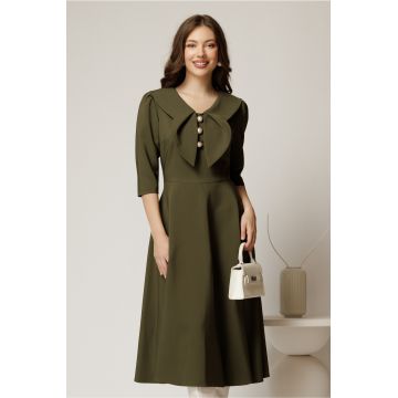 Rochie kaki clos de ocazie cu guler maxi si nasturi perluta Rochie kaki clos de ocazie cu guler maxi si nasturi perluta