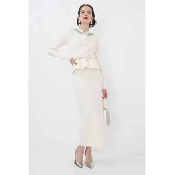 Rochie lunga din amestec de lana cu cristale decorative Rochie lunga din amestec de lana cu cristale decorative