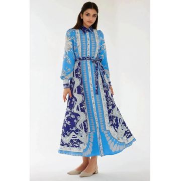 Rochie  maneca lunga - albastra - textil