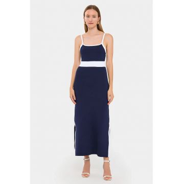 Rochie maxi -  Albastru inchis/Alb - Jerseu -