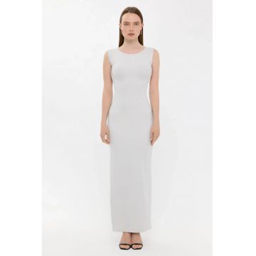 Rochie maxi -  Bodycon - Decolteu rotund - Gri - Elastan/Poliamida