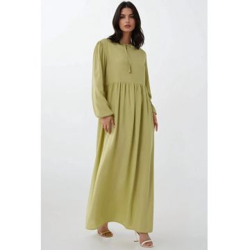 Rochie maxi -  croiala in forma de A - guler rotund - verde - textil