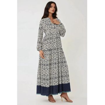 Rochie maxi -  cu imprimeu - albastru - textil