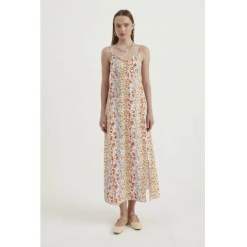 Rochie maxi  cu imprimeu floral - bretele tip spaghete - multicolor - textil