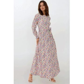 Rochie maxi cu model floral si cordon