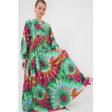 Rochie maxi dama - cu imprimeu -  decolteu V - viscoza - multicolor Rochie maxi dama - cu imprimeu -  decolteu V - viscoza - multicolor