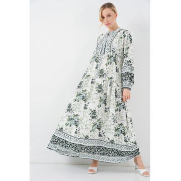Rochie maxi dama  cu imprimeu - viscoza - maneca lunga - multicolor Rochie maxi dama  cu imprimeu - viscoza - maneca lunga - multicolor