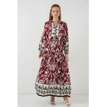 Rochie maxi dama -  decolteu in V - inchidere cu nasturi - textil - multicolor Rochie maxi dama -  decolteu in V - inchidere cu nasturi - textil - multicolor