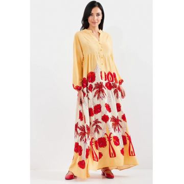 Rochie maxi dama -  din viscoza - cu imprimeu - decolteu in V - multicolor Rochie maxi dama -  din viscoza - cu imprimeu - decolteu in V - multicolor