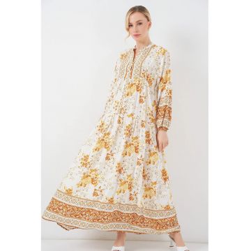 Rochie maxi dama  viscoza - decolteu in V - cu nasturi - multicolor Rochie maxi dama  viscoza - decolteu in V - cu nasturi - multicolor