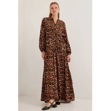 Rochie maxi dama  viscoza - decolteu in V - cu nasturi