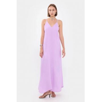Rochie maxi -  Decolteu in V - Bumbac - Violet