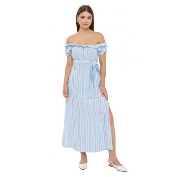 Rochie maxi -  Dungi - Albastru - Bumbac/Poliester Rochie maxi -  Dungi - Albastru - Bumbac/Poliester