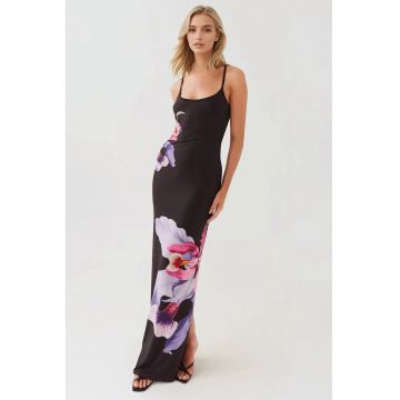 Rochie maxi -  floral - mulata - neagra - jerseu