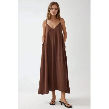 Rochie maxi -  forma de A - maro - textil