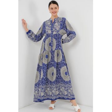 Rochie maxi -  imprimeu - albastru cobalt - gri - viscoza