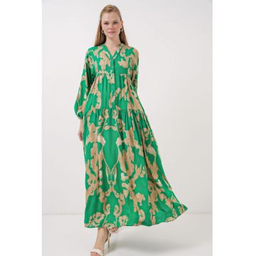 Rochie maxi -  imprimeu - decolteu in V - verde - material subtire