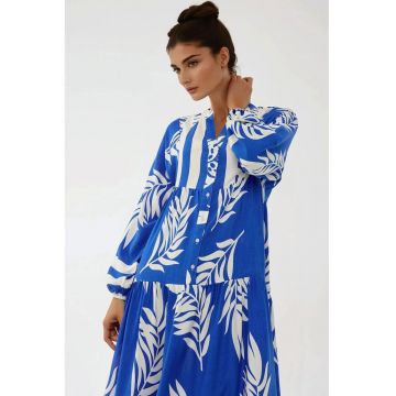 Rochie maxi -  imprimeu - decolteu V - albastra - viscoza Rochie maxi -  imprimeu - decolteu V - albastra - viscoza