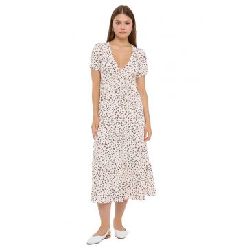 Rochie maxi -  Imprimeu floral - Maneci scurte - Alb - Poliester/Elastan