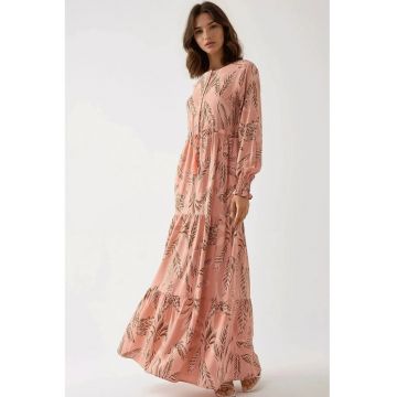 Rochie maxi -  imprimeu frunze - roz - viscoza Rochie maxi -  imprimeu frunze - roz - viscoza