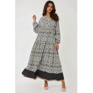 Rochie maxi -  imprimeu - negru - textil