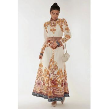 Rochie maxi  imprimeu - portocalie - material subtire Rochie maxi  imprimeu - portocalie - material subtire