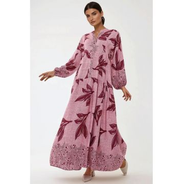 Rochie maxi -  imprimeu - roz - viscoza Rochie maxi -  imprimeu - roz - viscoza