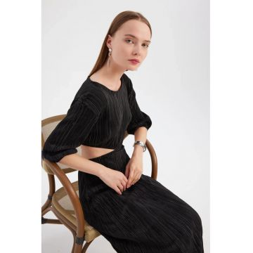 Rochie maxi - maneca lunga - decolteu rotund - negru - poliester Rochie maxi - maneca lunga - decolteu rotund - negru - poliester