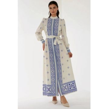 Rochie maxi -  maneca lunga - imprimeu - multicolor - textil -