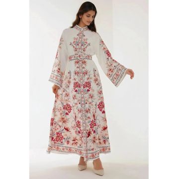 Rochie maxi -  maneca lunga - imprimeu - multicolora - material subtire